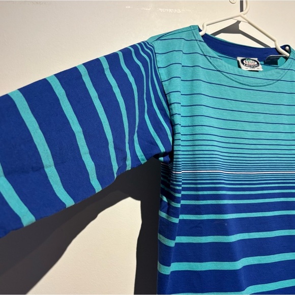 70s/80s IZOD Lacoste Kids Long Sleeve Shirt Blue Teal Striped Vintage Medium - Picture 6 of 11